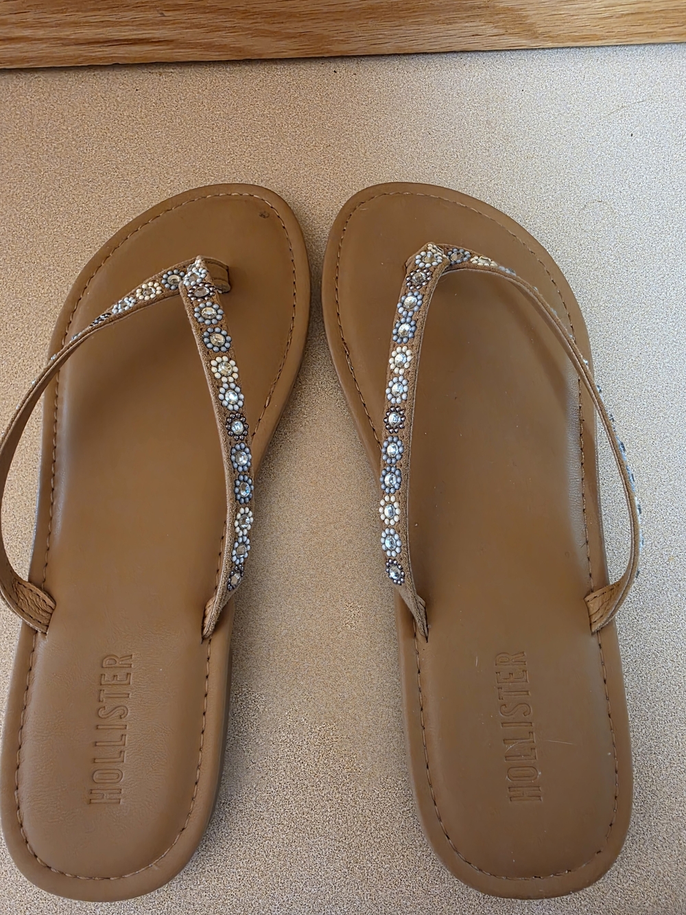Hollister Women's Brown Jeweled Thong Sandals